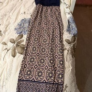 Anthropologie Lilka Printed Maxi Dress in Blush and Navy